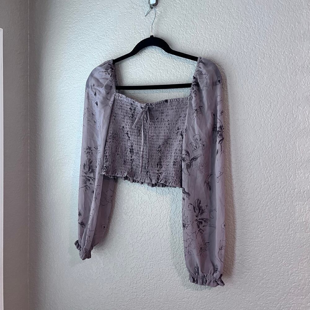 Wilfred Aritzia Wilfred Saga Prairie Blouse Smocked Floral Cropped Crop Medium - Picture 3 of 8